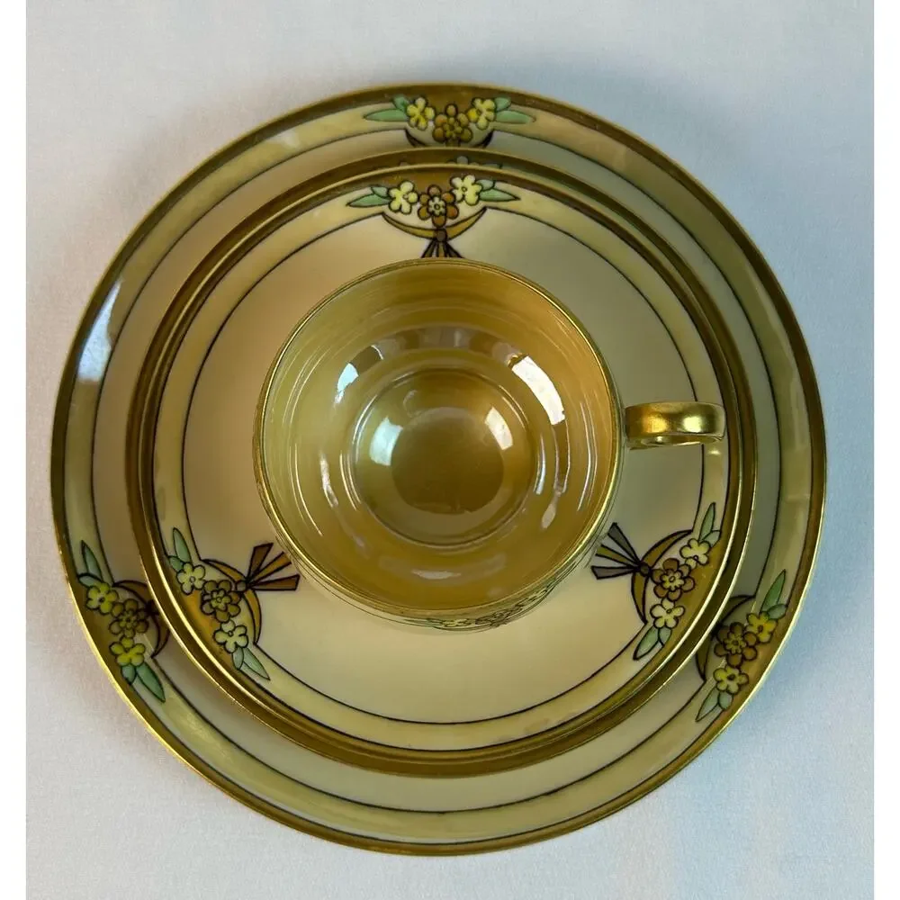 Thomas Bavaria Art Nouveau 4 Piece Luncheon Set Yellow w Flowers & Gold Trim VG
